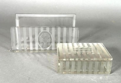 American Engraved Glass Cigarette Box and Letter Holder