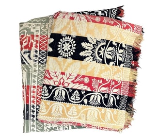 Two Antique American Wool Jacquard Coverlets
