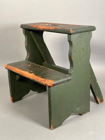 Antique American Green Painted Step Stool