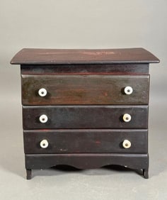 Miniature Painted Pine Chest of Drawers, 19thc.