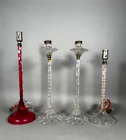 Four Vintage Glass Candlesticks/ Boudoir Lamps