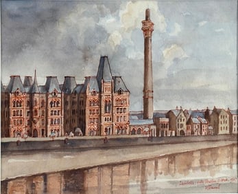 William Gaunt Watercolor, "Lambeth with Doulton Gothic"