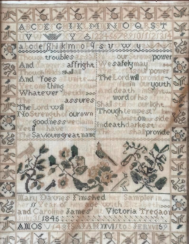 English School Girl Sampler, by Mary Davies, 1845 (1 of 7)