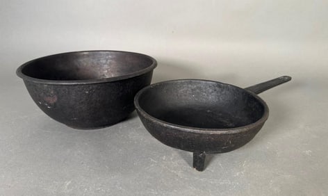 Cast Iron Footed Skillet and Bowl