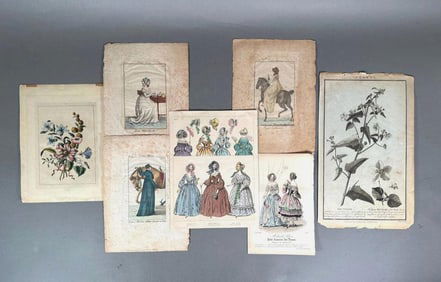 Assorted Group of Antique Prints; Fashion and Botanicals
