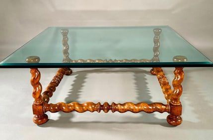 Barley Twist Coffee Table with Glass Top, Modern