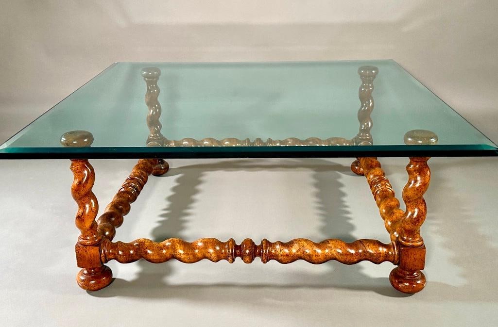 Barley Twist Coffee Table with Glass Top, Modern (1 of 5)
