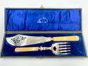 English Sheffield Silver and Plate Fish Serving Set in Fitted Box