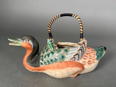Japanese Glazed Earthenware Duck Form Teapot