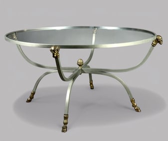 Maison Jansen Style Steel and Glass Coffee Table
