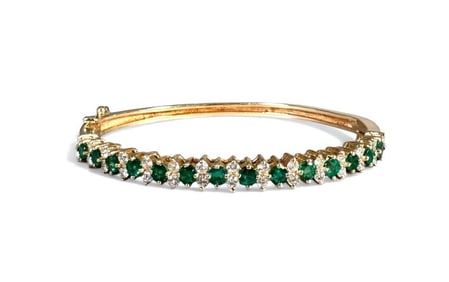14K Gold, Emerald and Diamond Bangle