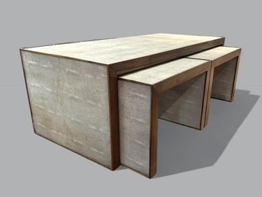 Faux Shagreen Covered Coffee Table with Two Nesting Tables