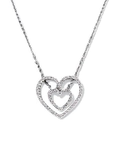 18K White Gold and Double Diamond Heart Pendant on Chain