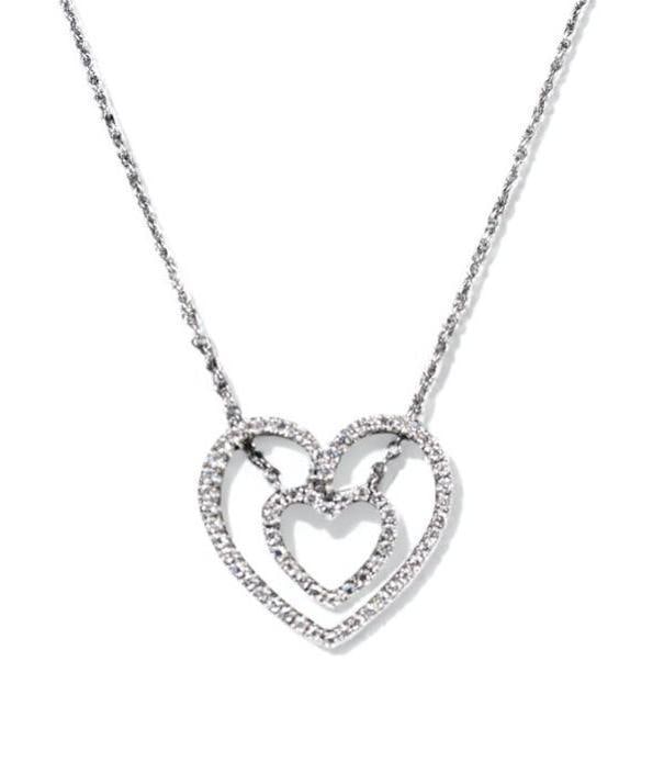 18K White Gold and Double Diamond Heart Pendant on Chain (1 of 6)