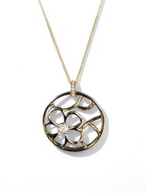 14K Yellow Gold and Diamond Flower Pendant