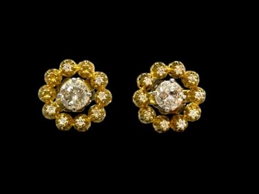 Pair Diamond and 14K Yellow Gold Studs with Jackets