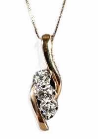 Three Stone 14K Yellow Gold and Diamond Pendant Necklace