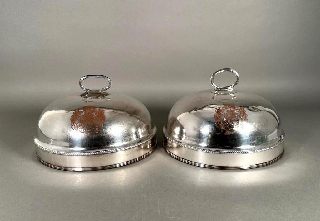 A Pair of Silver Plated Armorial Cloches (1 of 6)