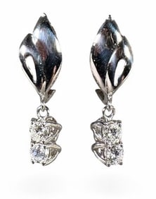 14K White Gold and Diamond Earrings