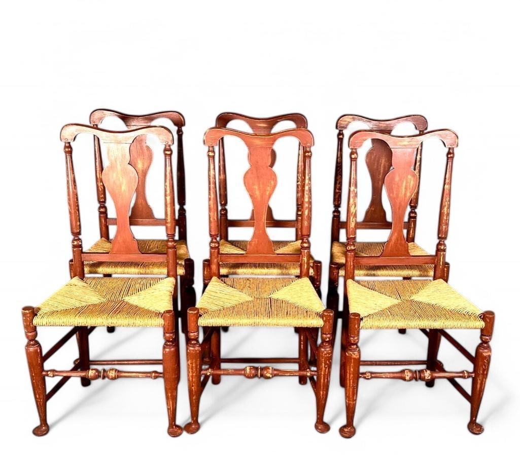 Six William and Mary Style Red Painted Dining Chairs (1 of 8)