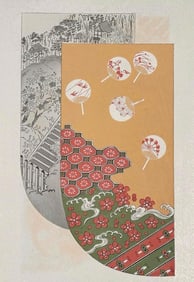 Kano Shuho, Color Woodcut, Kimono Fabric Design from "Ukiyoe Kosode"