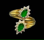 14K Yellow Gold, Emerald and Diamond Bypass Ring