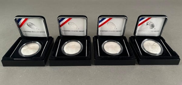Four 2014 Silver baseball $1 US Coins