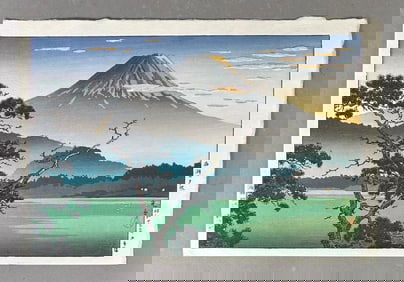 Tsuchiya Koitsu Color Woodblock Print, "Mount Fuji from Lake Sai"
