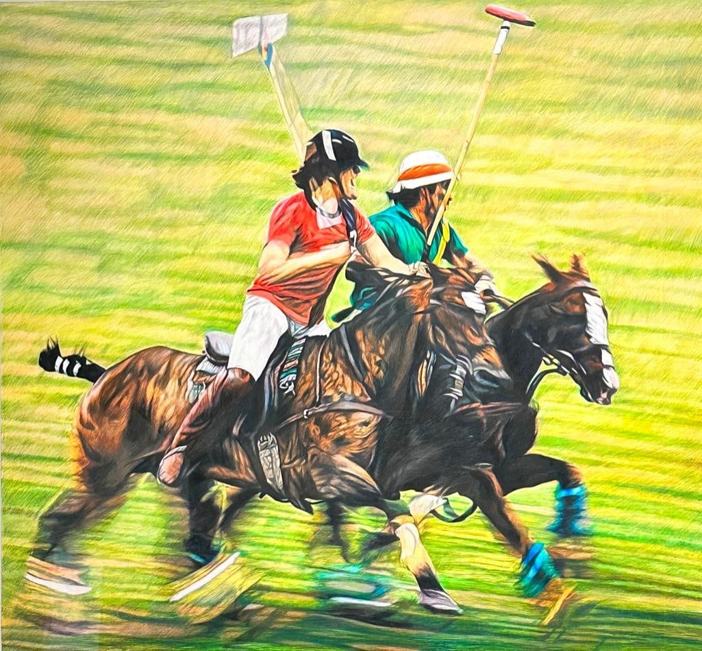 Ralph Woehrman Polo Pastel "Rutland # 3": Ralph Woehrman (American, Ohio, b.1940) "Rutland # 3," pastel on paper, signed in pencil lower right, titled lower left, framed. Dimensions: 41 x 45.5 in. sheet size, 49 x 52 in. as framed. Co