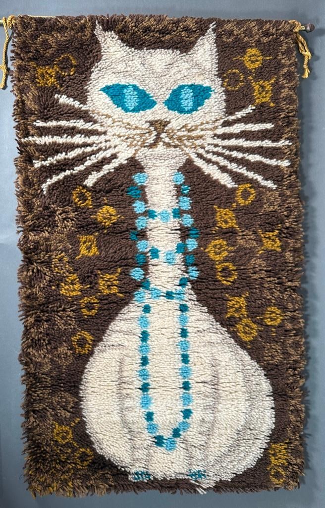Danish Wool Rya Rug Wall Hanging, Mod Cat (1 of 6)