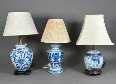 Three Blue and White Glaze Porcelain Table Lamps