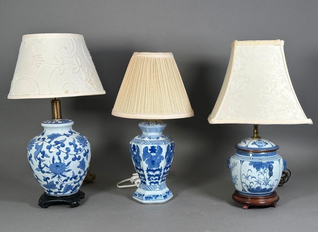 Three Blue and White Glaze Porcelain Table Lamps (1 of 11)