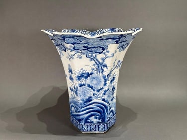 Large Japanese Imari Blue and White Vase
