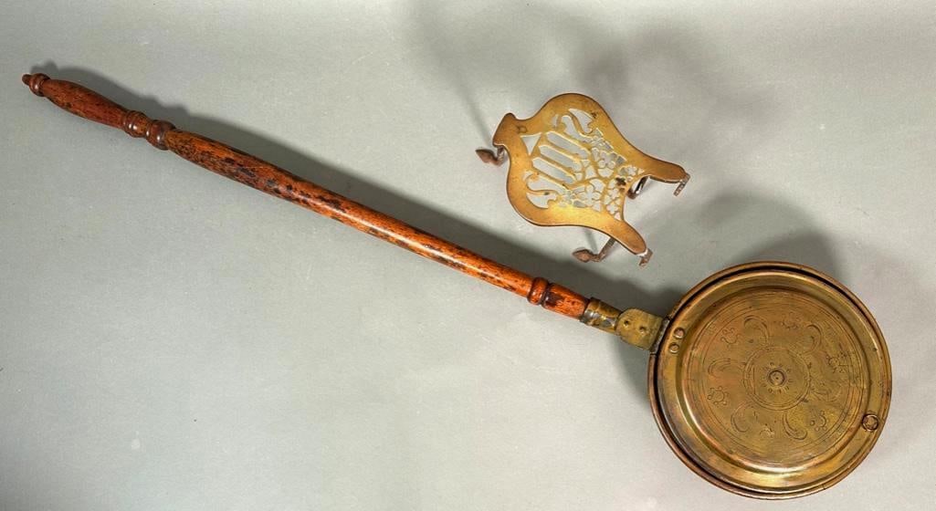 Antique Bedwarmer and Iron Trivet (1 of 6)