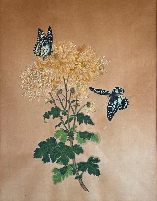 Antique Chinese Watercolor, Butterflies and Chrysanthemum (1 of 7)