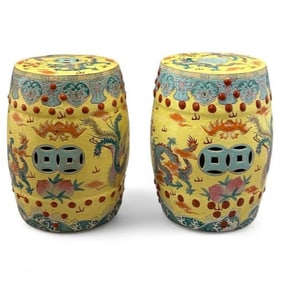 Pair Famille Jaune Chinese Garden Seats