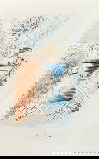 Salvador Dali (Spanish, 1904-1989): Modern colored lithograph on japon paper with gold dust embellishments. Titled "Let Him Kiss Me" from the Song Of Songs Of Solomon. Pencil signed lower right, E.A. lower left, in gilt wood frame. Dime