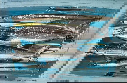 Viktor Schreckengost Watercolor, Fish in the Sea