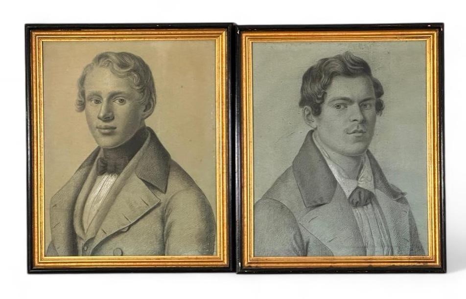 19thc. Austrian School, Two Charcoal Portraits of Young Men (1 of 6)