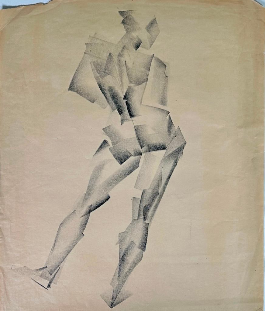 Natalie E. Grauer Drawing, Standing Modernistic Nude: Natalie E. Grauer (American 1894-1955) Standing Modernistic Nude, charcoal on paper, unsigned, loose sheet. Dimensions: 17 x 12 in. sheet size. Condition: Paper is lightly toned. Tears, losses, crease