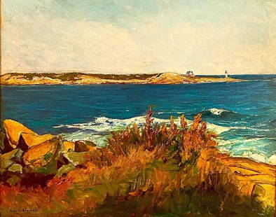 George G. Adomeit (American, 1879-1967): George G. Adomeit (American, 1879-1967). Cape Ann Coast, 1922. Oil on canvas board, signed lower left. Framed in a gilt Macklin style frame. Acquired from the artist's family. Dimensions: Canvas appro