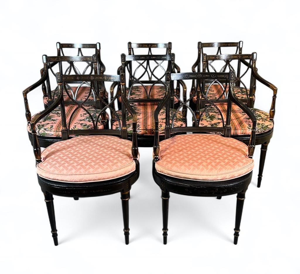 Set of Eight Regency Style Ebonized Dining Chairs by H. G. Plomer (1 of 16)