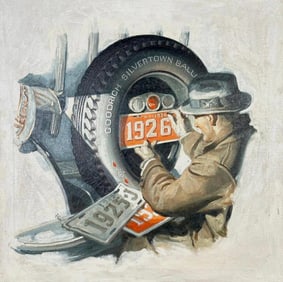 Signed Original Illustration Art Painting for B.F. Goodrich Silvertown Tires