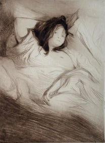 Edgar Chahine Drypoint, " Arlette Au Lit"