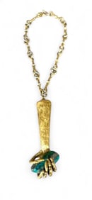 Pal Kepenyes Brass Necklace, Arm with Hand Holding Stone