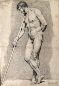 19thc. School Academic Drawing, Male Nude