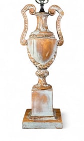 Carved Wood Urn Form Fitted as a Table Lamp