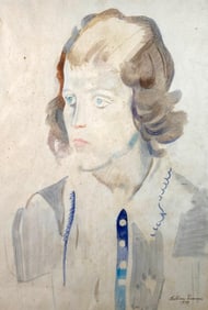 William Sommer Watercolor, Portrait of a Young Woman with Blue Eyes