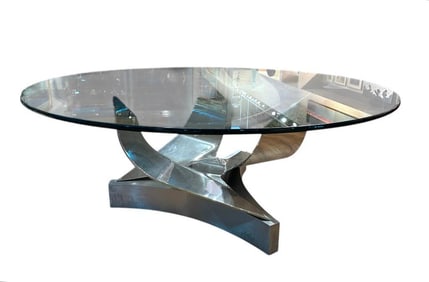 Ron Seff Coronet Polished Chrome Table with Glass Top