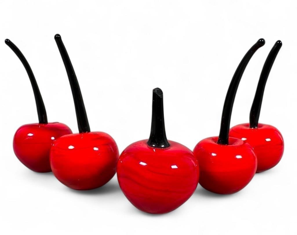 Five Murano Hand Blown Glass Cherries (1 of 6)